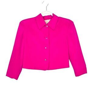 Vintage Pat Argenti 100% Silk Blazer Womens 2P Hot Pink Button Front Cropped